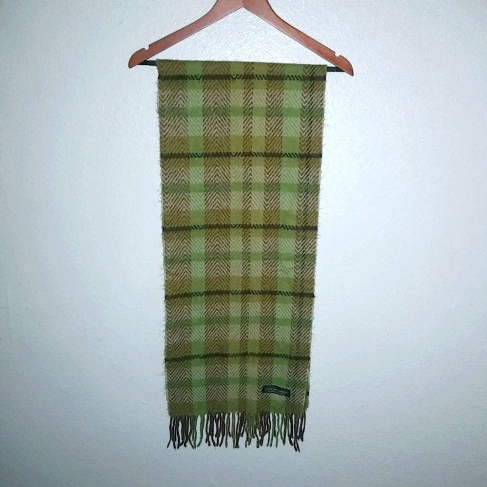Better Than Cashmere Olive Plaid Fringe Scarf